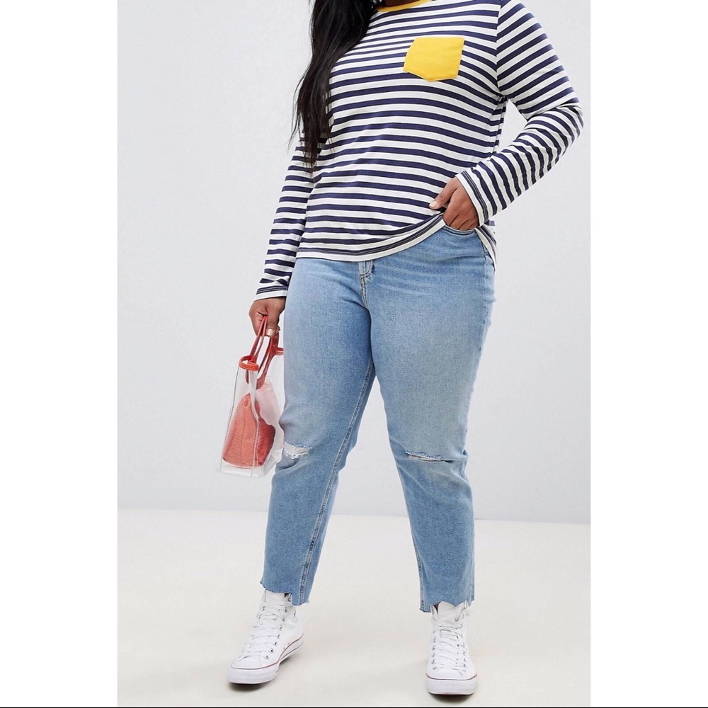 Long Sleeve Stripe Top W/ Contrast Pocket